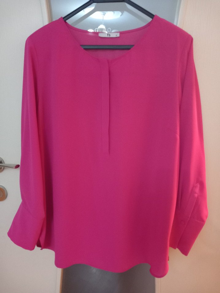 Pembe Uzun Kollu Saten Bluz - Görsel 2