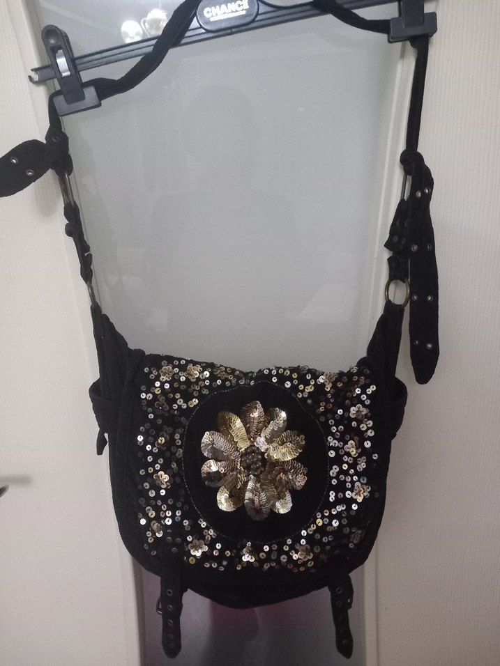 Koyu Siyah Nakışlı Kot Kadın Çanta - Görsel 2