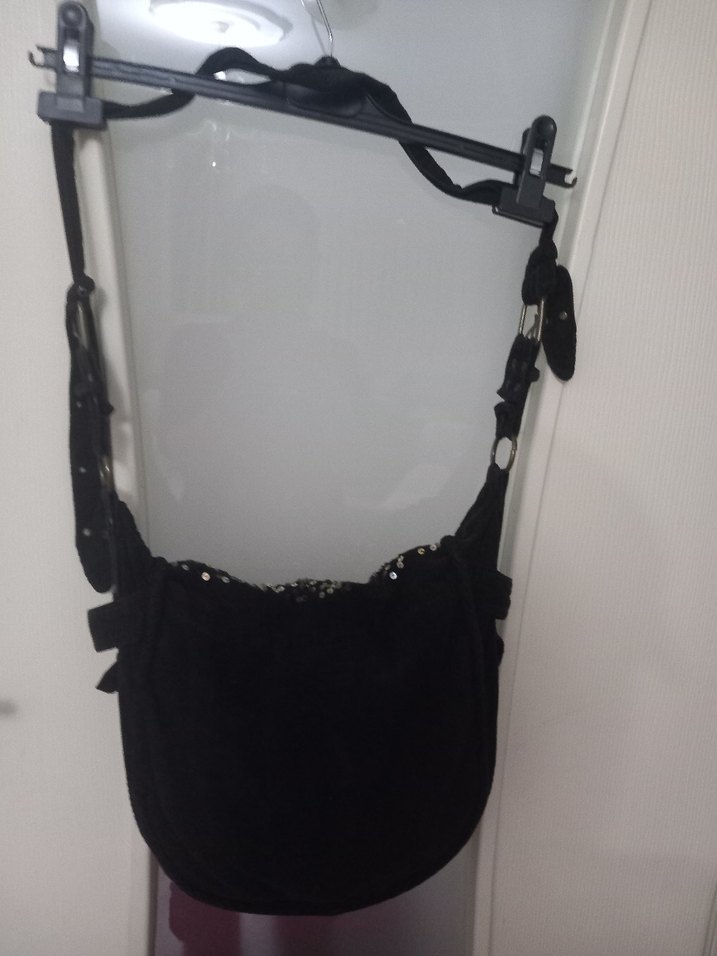 Koyu Siyah Nakışlı Kot Kadın Çanta - Görsel 3