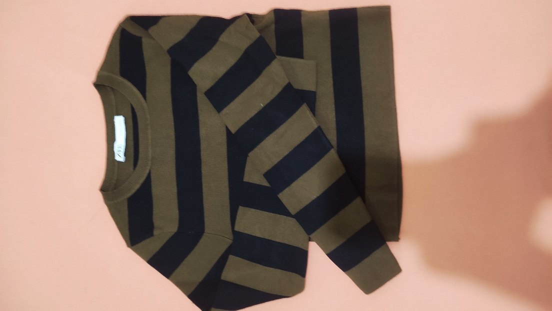 Kahverengi Siyah Çizgili Triko Kazak - Görsel 3