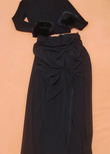 Drapeli Siyah Kadın Midi Etek - Görsel 6