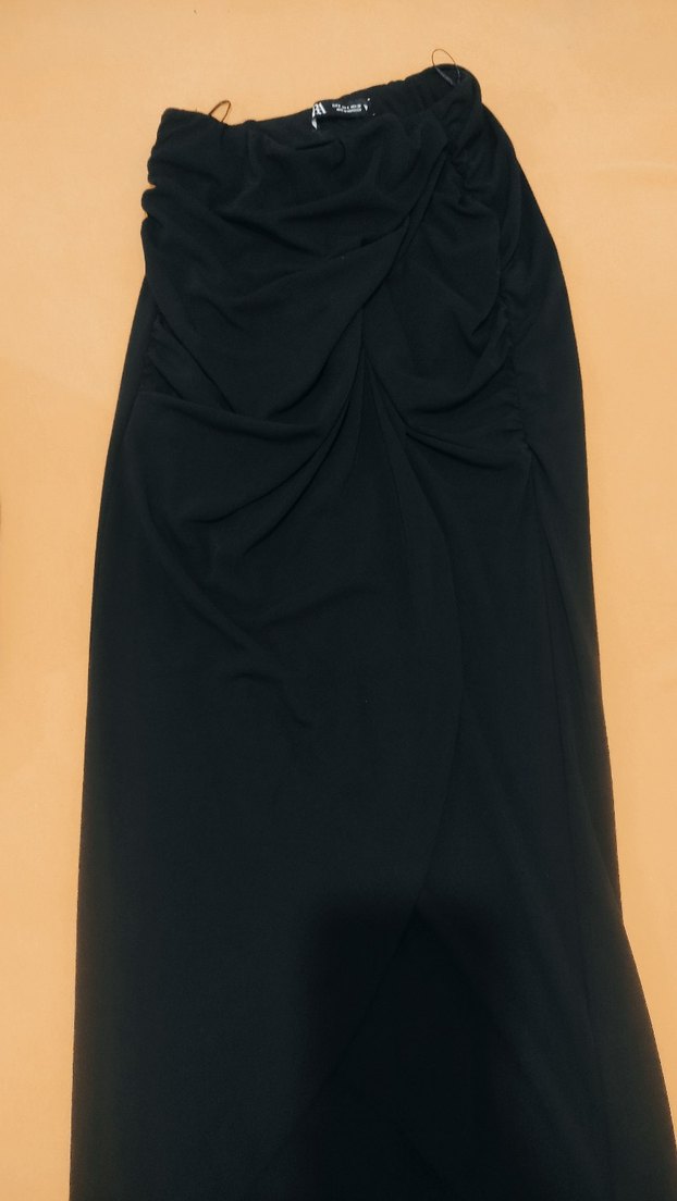 Drapeli Siyah Kadın Midi Etek - Görsel 5
