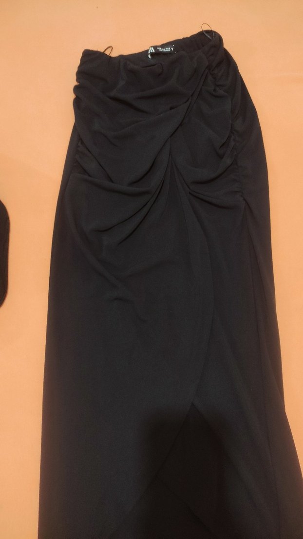 Drapeli Siyah Kadın Midi Etek - Görsel 3
