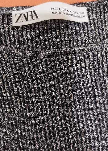 zara gümüş parıltılı simli triko etek bluz takım - Görsel 7