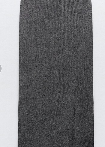 zara gümüş parıltılı simli triko etek bluz takım - Görsel 2