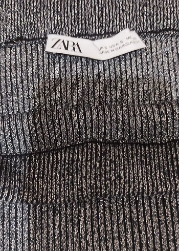 zara gümüş parıltılı simli triko etek bluz takım - Görsel 6