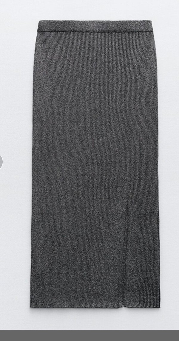 zara gümüş parıltılı simli triko etek bluz takım - Görsel 2