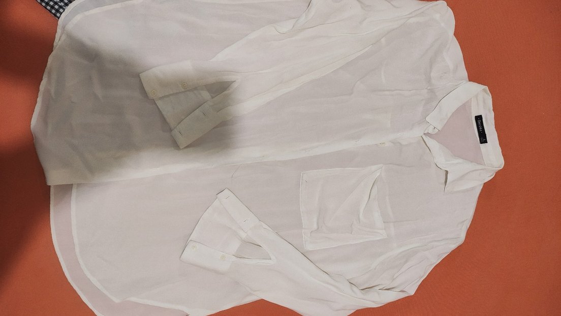 Beyaz V Yaka Transparan Keten Gömlek - Görsel 2