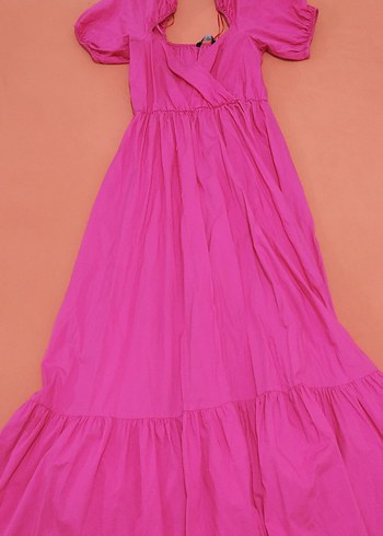 Pembe Uzun Drapeli Bohem Kadın Elbise - Görsel 6