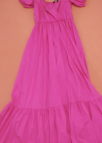 Pembe Uzun Drapeli Bohem Kadın Elbise - Görsel 5