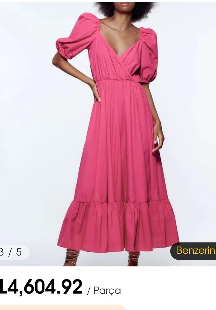 Pembe Uzun Drapeli Bohem Kadın Elbise - Görsel 3