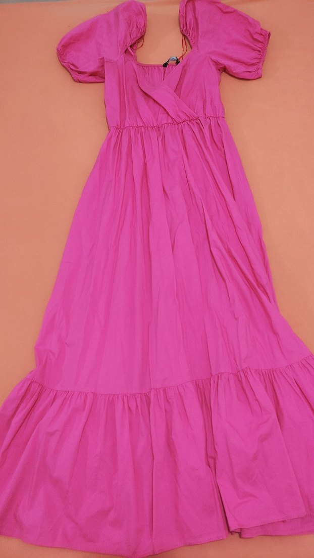 Pembe Uzun Drapeli Bohem Kadın Elbise - Görsel 5