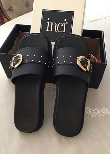 İnci Siyah Tokalı Kadın Terlik deri - Görsel 2