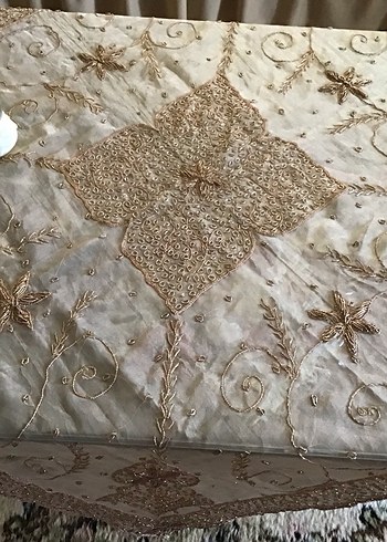 İşlemeli Bej Bohem fiskos masa işin  4 parça - Görsel 6