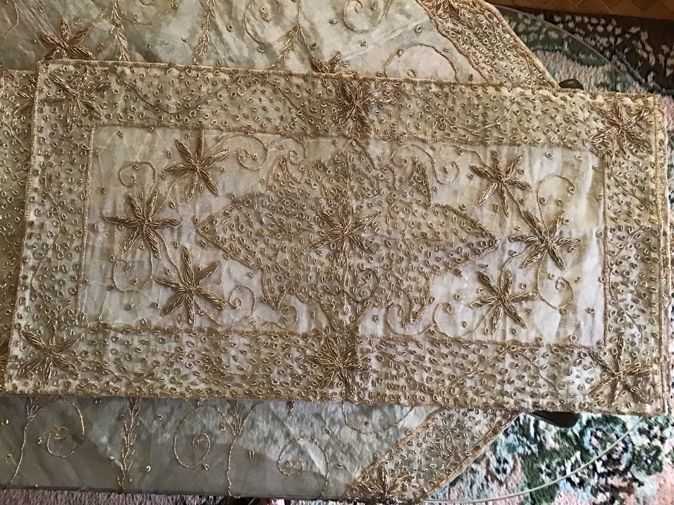 İşlemeli Bej Bohem fiskos masa işin  4 parça - Görsel 3