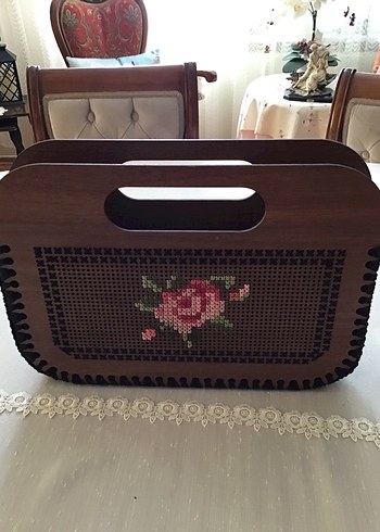 El İşlemeli Gül Desenli Ahşap çanta - Görsel 5