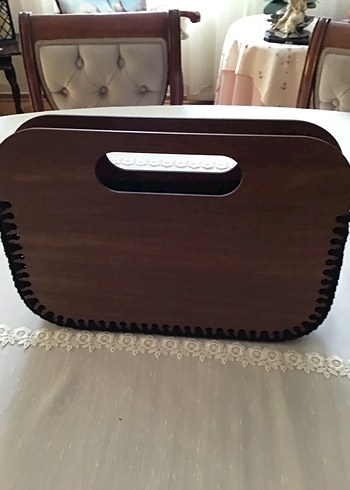 El İşlemeli Gül Desenli Ahşap çanta - Görsel 3