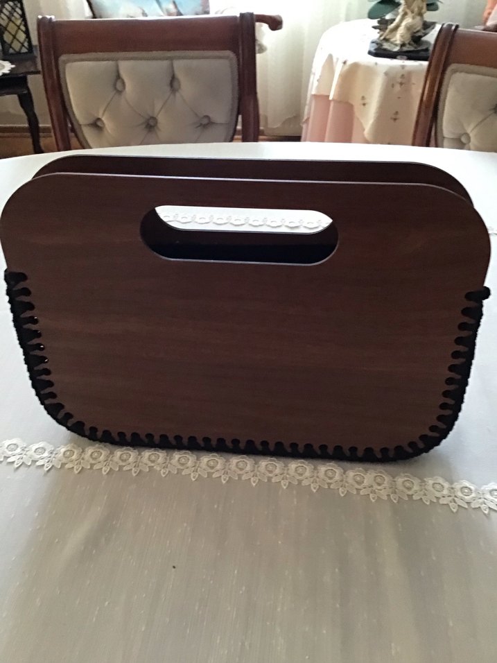 El İşlemeli Gül Desenli Ahşap çanta - Görsel 3