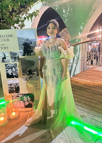 Drapeli Straplez Uzun Gold Abiye Elbise - Görsel 4