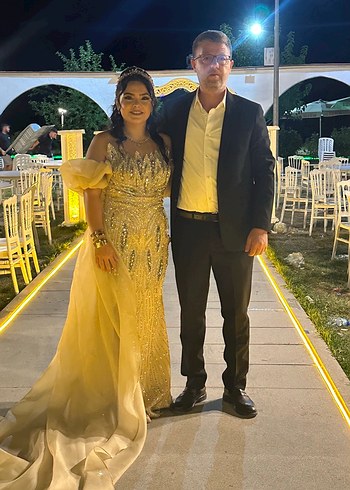 Abiye Drapeli Straplez Uzun Gold Abiye Elbise