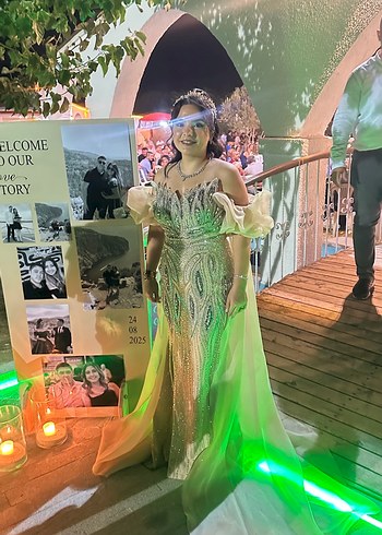 Drapeli Straplez Uzun Gold Abiye Elbise - Görsel 3