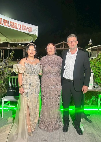 Drapeli Straplez Uzun Gold Abiye Elbise - Görsel 2