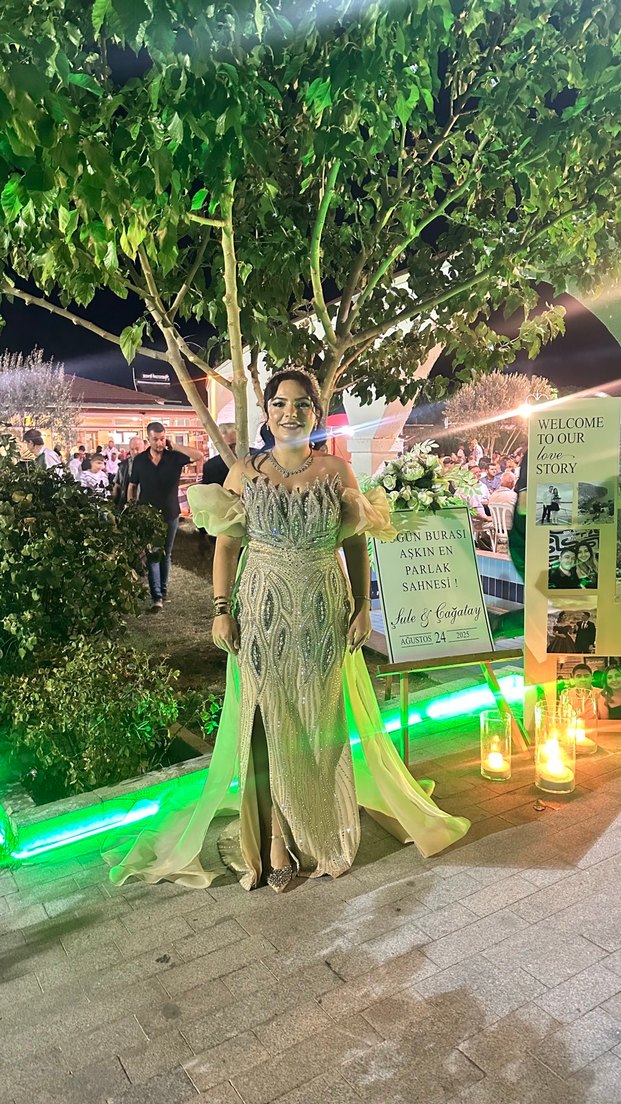 Drapeli Straplez Uzun Gold Abiye Elbise - Görsel 5