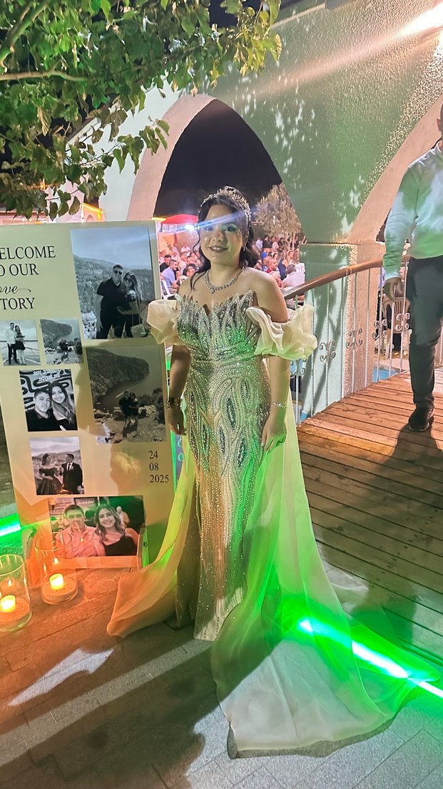 Drapeli Straplez Uzun Gold Abiye Elbise - Görsel 3