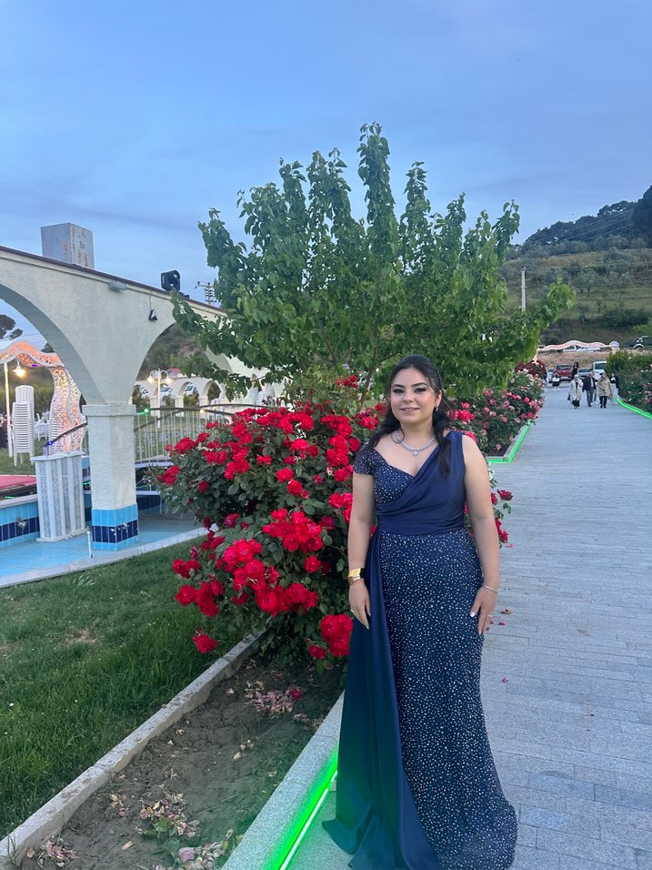 Koyu Mavi Drapeli Uzun Abiye Elbise - Görsel 2