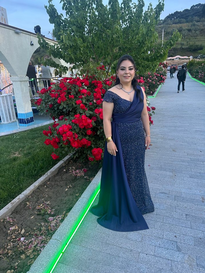 Koyu Mavi Drapeli Uzun Abiye Elbise - Görsel 3