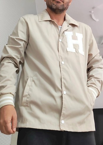 Bej Düğmeli Erkek yağmurluk Ceket - Görsel 2