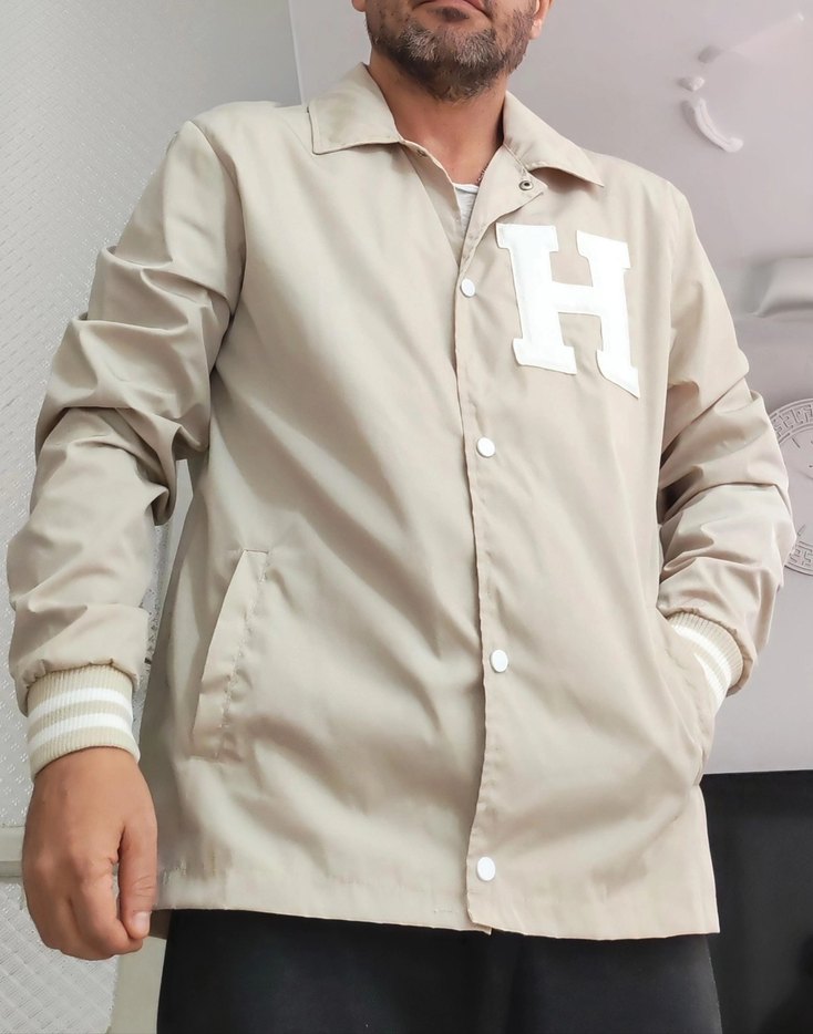 Bej Düğmeli Erkek yağmurluk Ceket - Görsel 2