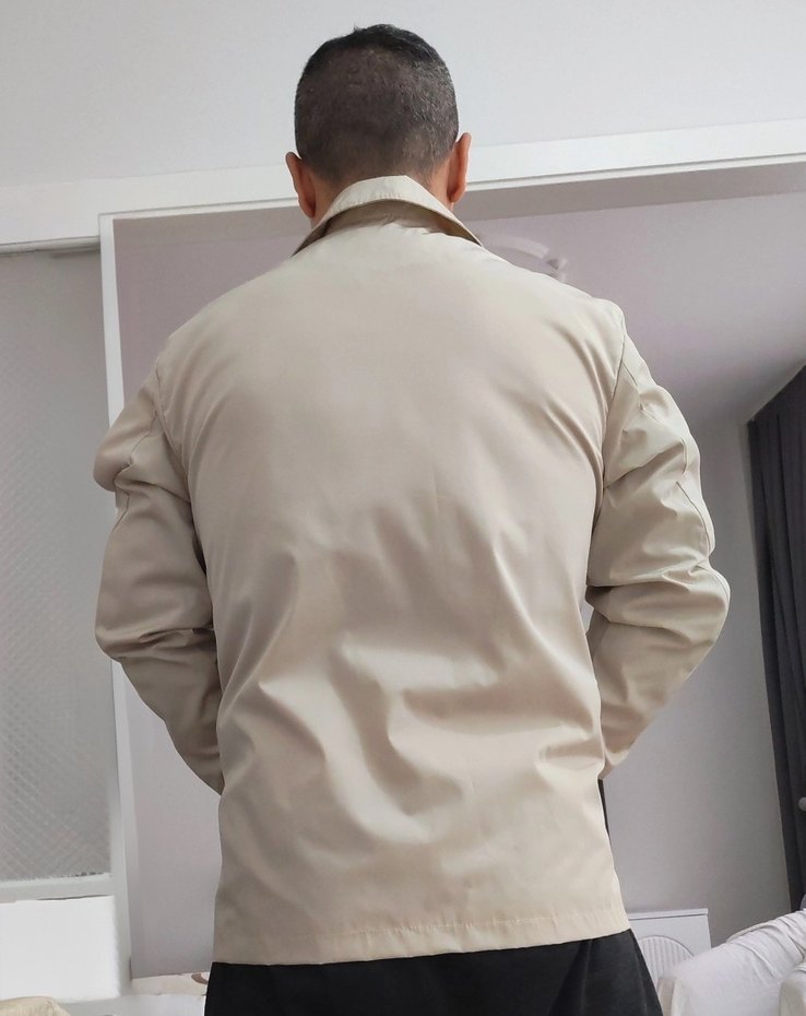 Bej Düğmeli Erkek yağmurluk Ceket - Görsel 3