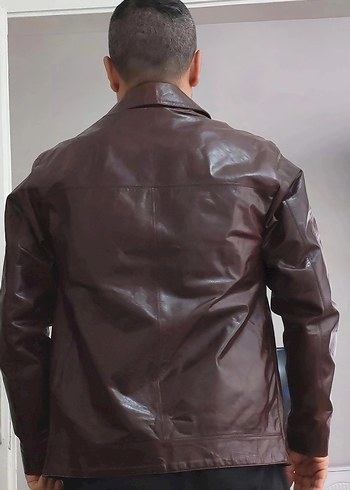 Düğmeli Kahverengi Deri Erkek Ceket - Görsel 4