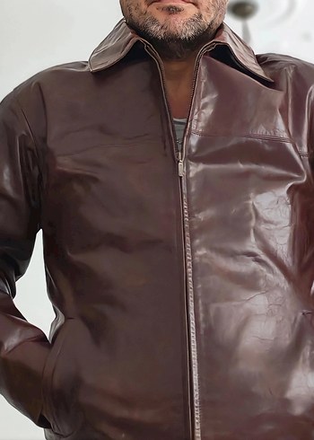 Düğmeli Kahverengi Deri Erkek Ceket - Görsel 2