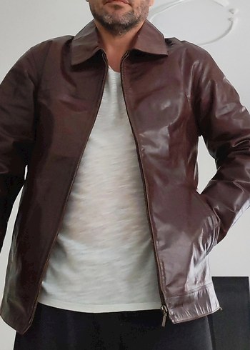 Düğmeli Kahverengi Deri Erkek Ceket - Görsel 3