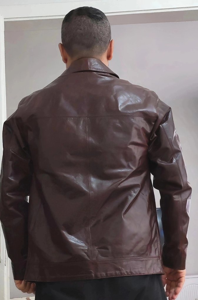 Düğmeli Kahverengi Deri Erkek Ceket - Görsel 4