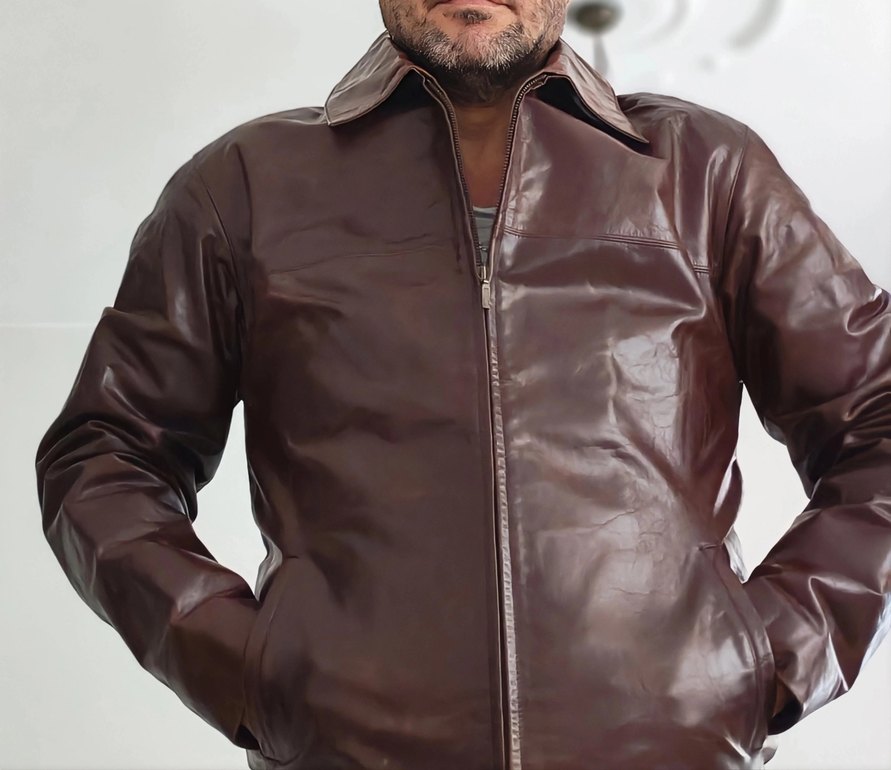 Düğmeli Kahverengi Deri Erkek Ceket - Görsel 2