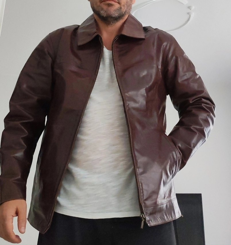 Düğmeli Kahverengi Deri Erkek Ceket - Görsel 3