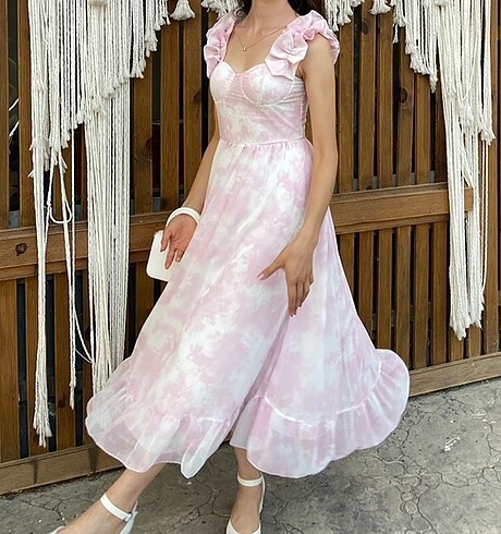 H&M Pembe Beyaz Elbise