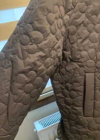 m Beden Gri Çiçek Desenli Düğmeli Kadın Ceket