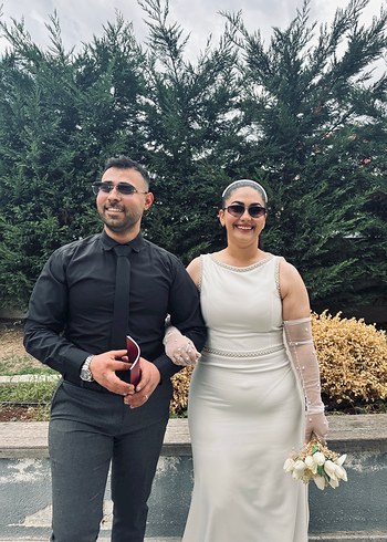 42 Beden Modern Klasik Beyaz uzun Gelinlik nikah elbisesi