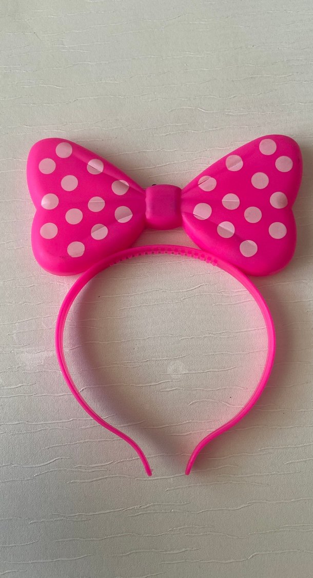 Işıklı Puantiyeli Fiyonklu Pembe Çocuk Saç Taç - Görsel 2