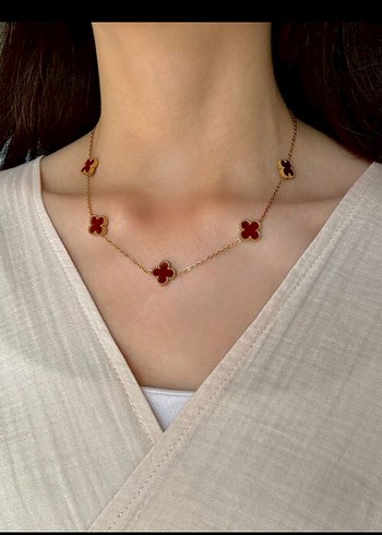 Van Cleef Model Çoklu Bordo Kolye