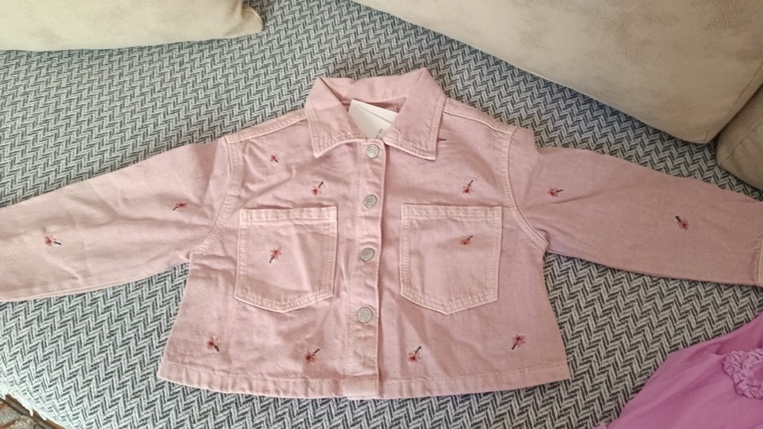 Nakışlı Pembe Kız Denim Ceket Zara - Görsel 2