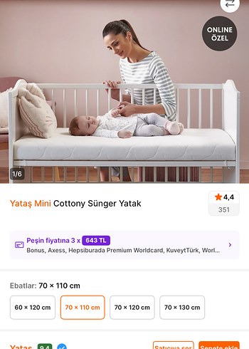 Yataş Mini Cottony Sünger Bebek Yatağı 70x110 cm
