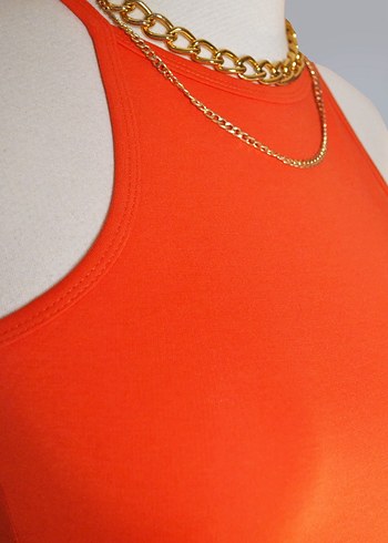 s Beden Turuncu Bodycon Halter Yaka Günlük Elbise Mini