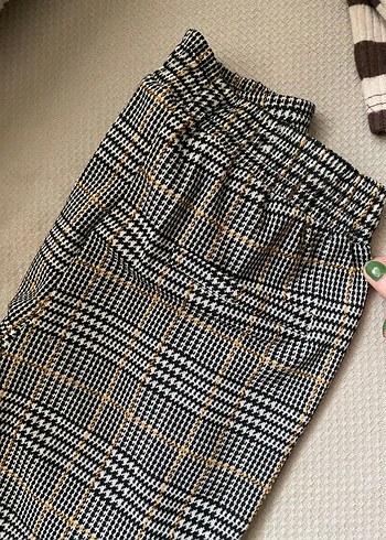 Kadın Gri Kareli Kumaş Pantolon - Görsel 4