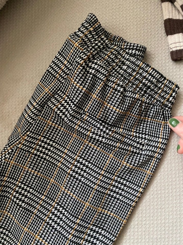 Kadın Gri Kareli Kumaş Pantolon - Görsel 4