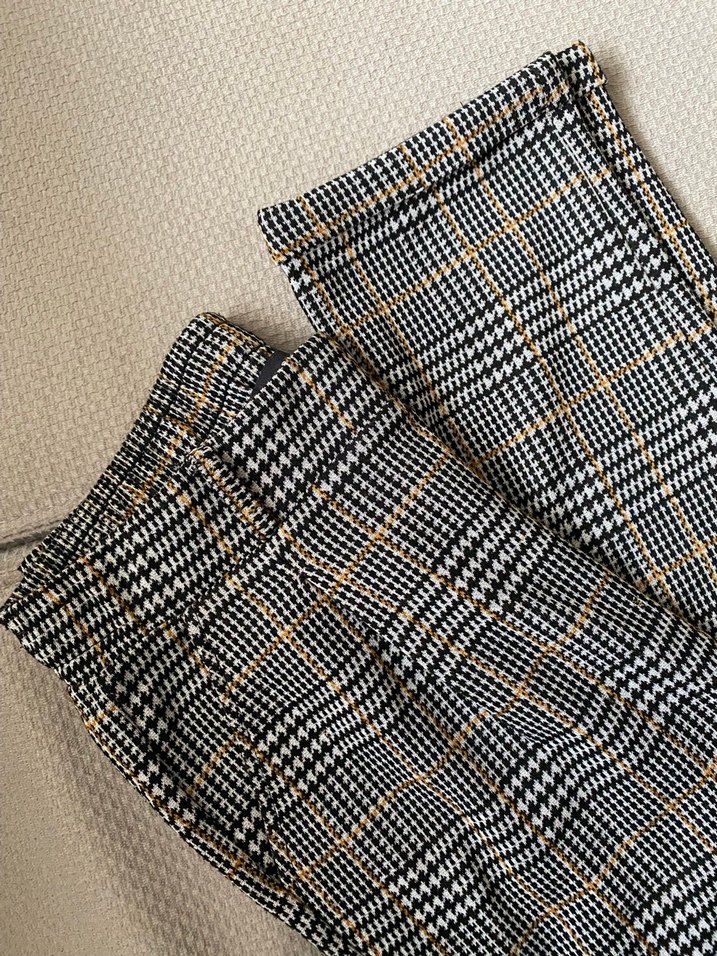 Kadın Gri Kareli Kumaş Pantolon - Görsel 5